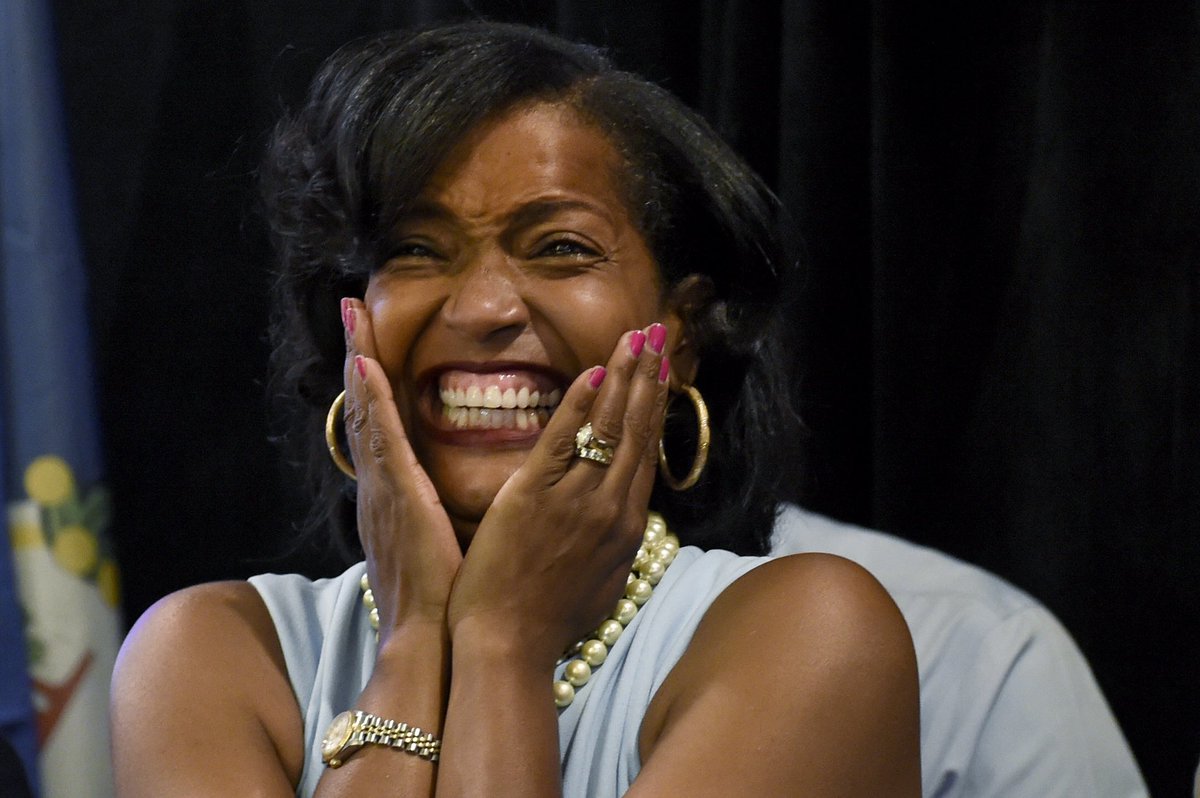 AngryJohnnie's tweet photo. @JahanaHayesCT reacts to her Democratic primary victory for the 5th District victory. #CTPolitics https://t.co/v3G84qX1fX