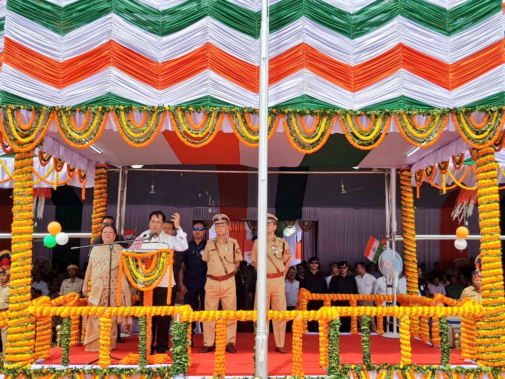 CMOfficeAssam's tweet photo. Showing zero tolerance towards terrorism, Assam’s law &amp; order situation has improved considerably. Increased public participation during Republic Day &amp; Independence Day is a testament to that. In the last 2 years, we have celebrated Independence Day for 3 days: CM https://t.co/S7XbRfq0Qh