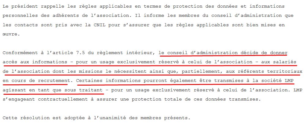 Déjà, info utile. 28 Oct. 2016 - LREM article 7.5 du règlement intérieur : "[...] Certaines informations pourront également être transmises à la société LMP agissant en tant que sous-traitant".  https://wikileaks.org/macron-emails/emailid/1656