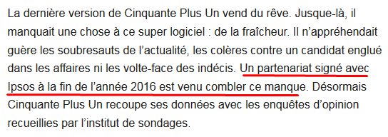 Avec Visibrain + NationBuilder + LMP + listings des adhérents/élus/adversaires, on se dit que bon, ya déjà de quoi faire.Mais lorsqu'on est drogué aux datas, on est jamais repu, alors ajoutons les sondages IPSOS (Teinturier moquait LMP en Mai2016 s'y associe en décembre 2016).