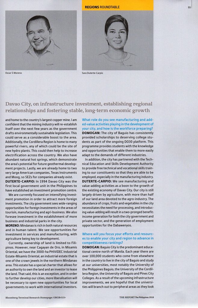 MauricioDomogan's tweet photo. Oxford Business Group's THE REPORT 2018. 

Featuring our take on infrastructure investment, establishing regional relationships and fostering stable, long-term economic growth with Cagayan de Oro City Mayor @mayorocamoreno and Davao City Mayor @indaysara https://t.co/OSqyDPZBxk