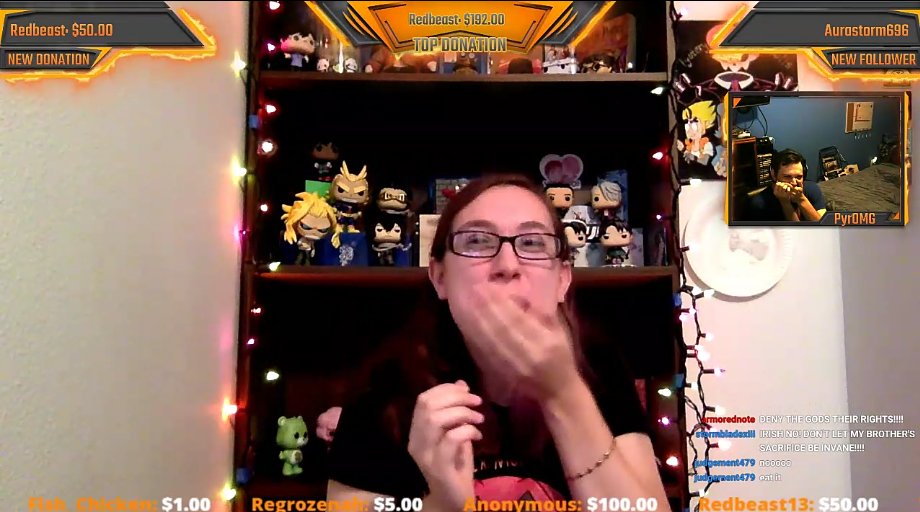 TheIrishNeko's tweet photo. Best part of the stream #PBJC #YouCantEvenTasteTheCheese Aldo, Pyro's reaction looks like watching something out of a horroe film https://t.co/5dldWdWzGo
