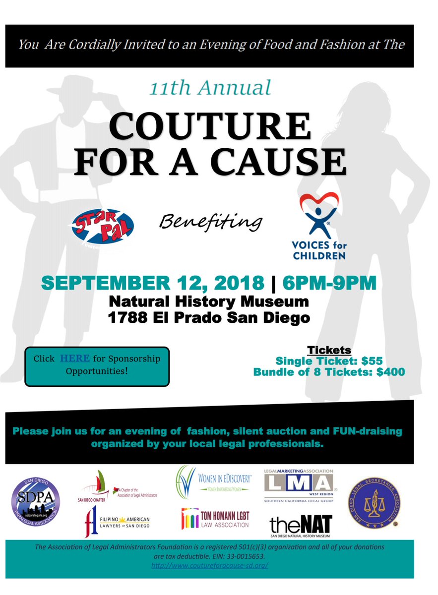 C4AC_SD's tweet photo. Less than a month away! Sponsorship packages still available. Come eat, drink and network with legal professionals at @SDNHM while supporting @Voices4Childrn and @STAR_PAL! #c4csd #chicos #Kleinepsteinparker #fashion #networking #sdlegal #sdattorneys https://t.co/HASj4koDCK https://t.co/KFDSY716mj