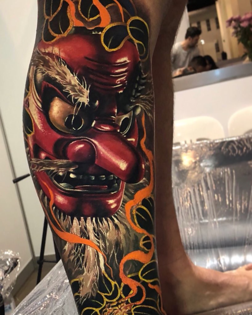 dbkaye2's tweet photo. Cool Japanese Tengu Tattoo from a while ago. Wise I could do a series of mask tattoos!! https://t.co/sXO9GHsRDI