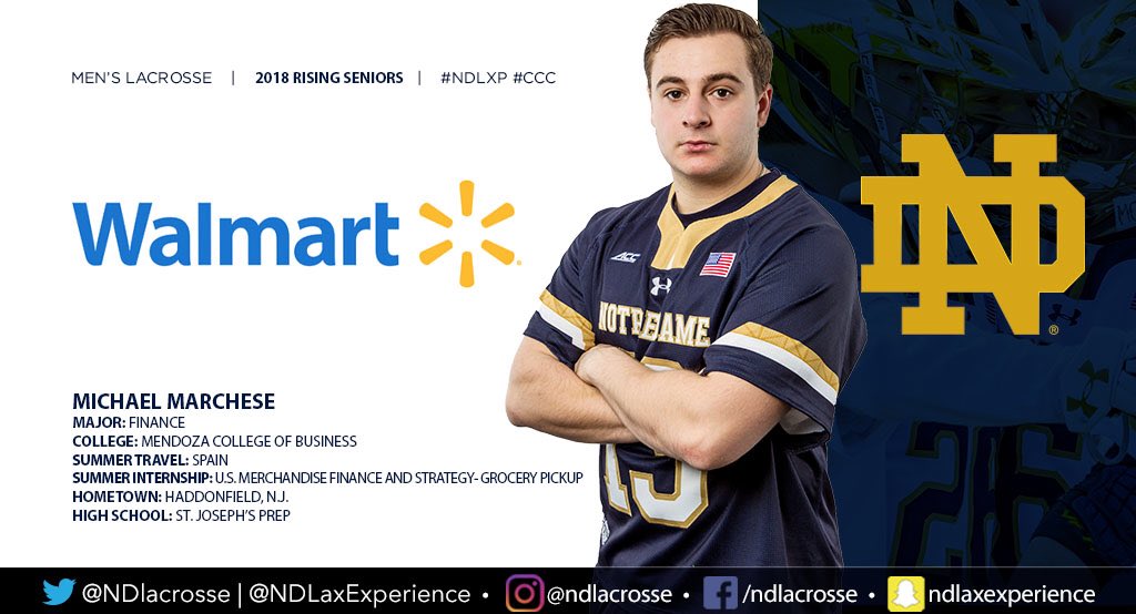 Mendoza College Rising Senior Mike Marchese is next in #NDLaxPath as he spent summer interning at <a href="/Walmart/">Walmart</a> #NDLXP