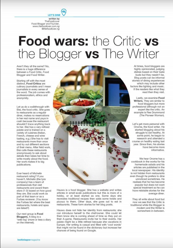 LostInLagos's tweet photo. Food Critics, Food bloggers and Food Writers... Aren't they all the same?
Read this article by @thefoodlover.ng in this month's issue to find out!
Link in bio.
#LetsDine #LILMagazine #foodcritics #foodblogger #foodwriter #lovefood #foodie #issuu #Lostinacity #lostinlagos https://t.co/AwRSNbLeVZ