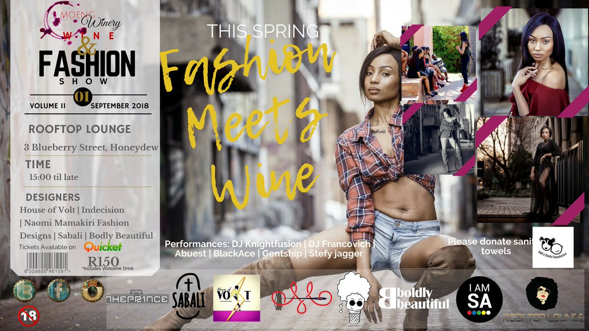 MoengWinery's tweet photo. We are doing model selection this coming Saturday at Rooftop Lounge in Honeydew for the #WF2018 taking place on the 1st Sept. 

If you'd like to model for some of the designers then be at 3 Blueberry Road Honeydew from 10am 

@RedBullZA would be great for some wings 🤔😇 https://t.co/NLQcGLuvZh
