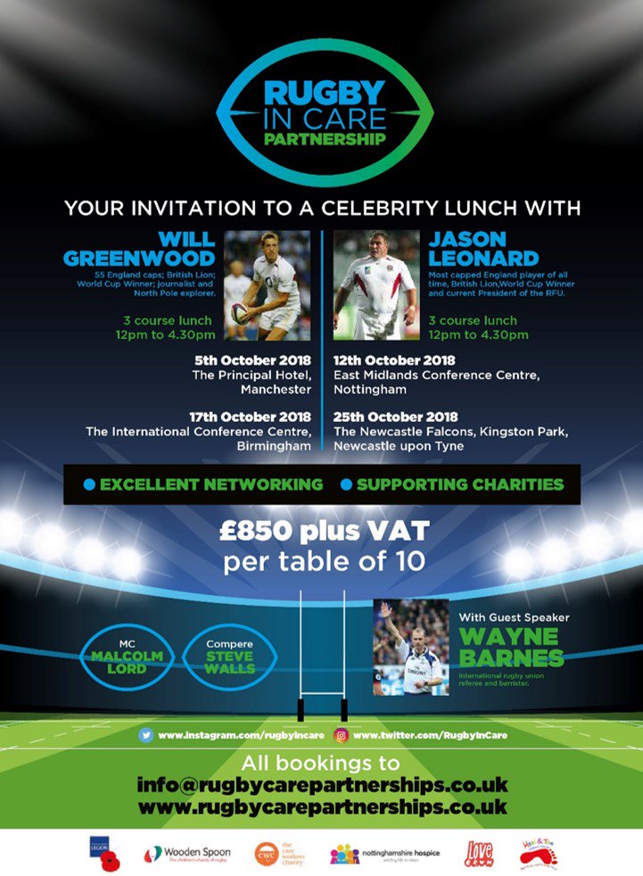 HeelToeCharity's tweet photo. Would you like to lunch with a celebrity? @RugbyInCare can make that happen. Book now for an afternoon with the elite #Rugby #NorthEast #Durham #Newcastle #Gateshead RT https://t.co/Hkk3M10zvB