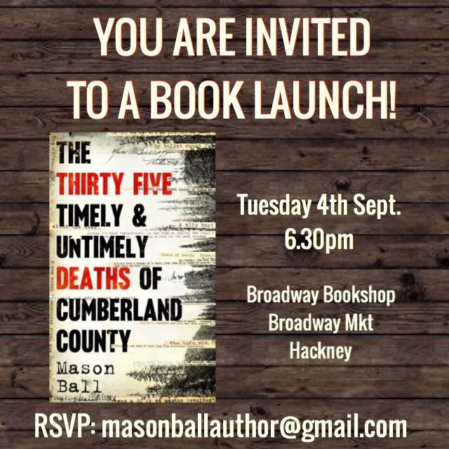 MasonBallauthor's tweet photo. Iโm very much looking forward to the official launch of my new novel #35Deaths at @thebbookshop this September 4th!
For more info: https://t.co/amu9AjDlOF
#localauthor #eastlondon #hackneynews #booklaunch #Booktalk #thriller https://t.co/VyEe4bJulN