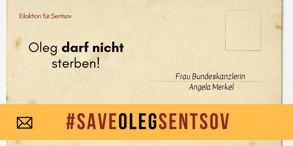 NewDissidents's tweet image. #UneCartePourSentsov maintenant en Allemagne, en prévision de la rencontre entre Poutine et @AngelaMerkeICDU samedi. 
N’hésitez pas à en parler à vos connaissances outre-Rhin. Pour Oleg. 
Oleg darf nicht sterben! #freeolegsentsov