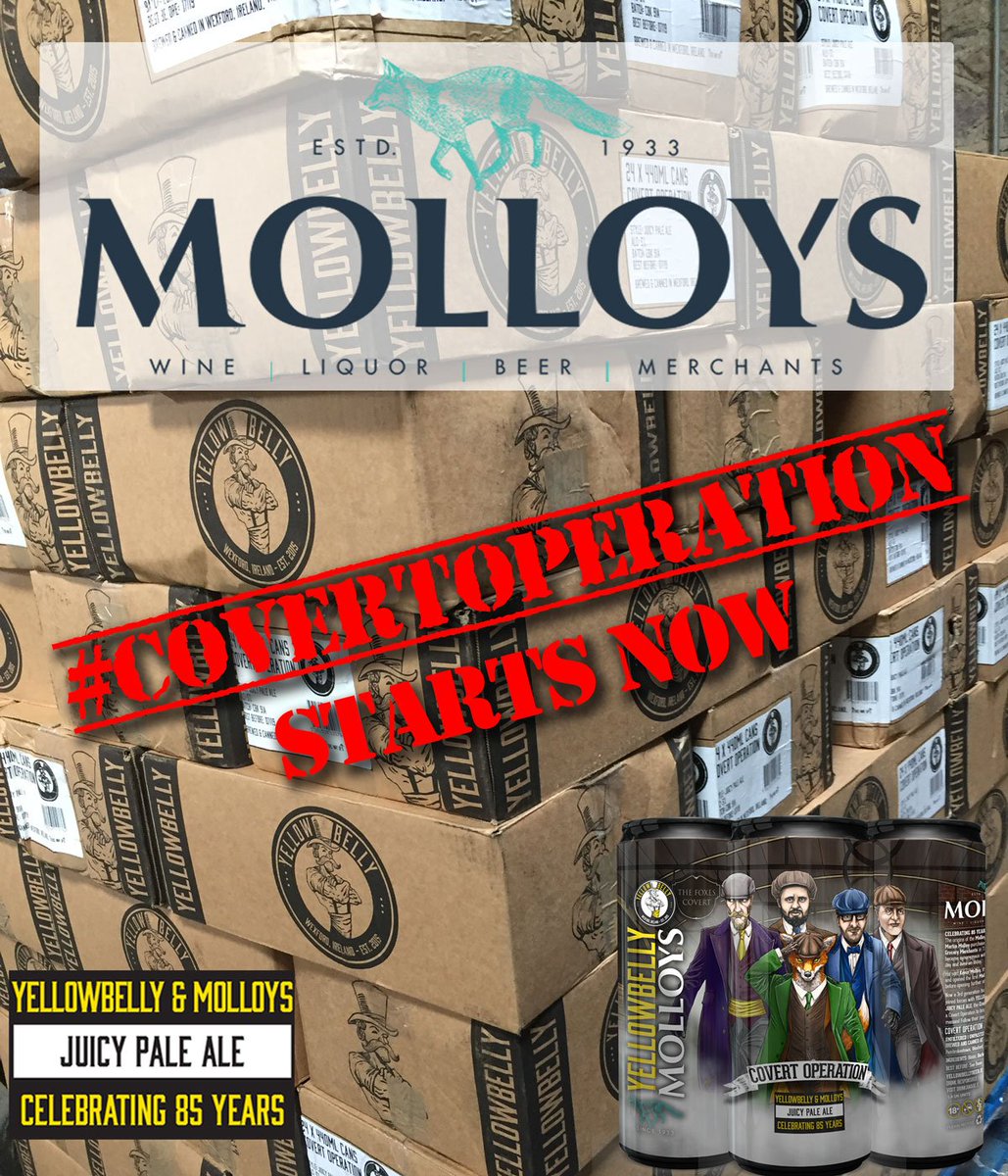MolloysLiquor's tweet photo. The eagle has landed in #Tallaght #covertoperation2018 starts now!  Molloys 85th Anniversary beer Covert Operation from @YellowBellyBeer is ready for delivery... Available in all @MolloysLiquor locations @ 19:33. #covertoperation #since1933 #yellowbelly #CraftBeer #launchday https://t.co/4ygmGl7PvP