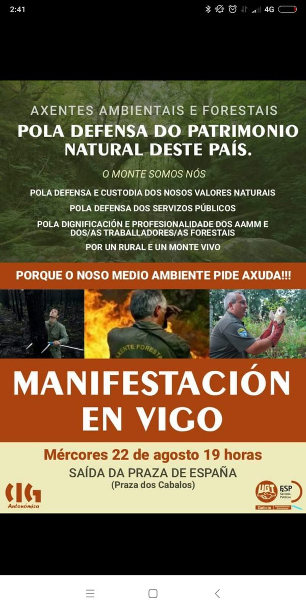 APRAFOGA's tweet image. Dsd a nosa creación no 1994 estamos e estaremos sempre defendendo o patrimonio natural d #Galicia e os dereitos e os intereses d #AxentesForestais #AxentesAmbientais.Polo q o 22 d agosto,estaremos en #Vigo .Manifestación "DEFENSA DO PATRIMONIO NATURAL GALEGO" #FolgaConSentidiño