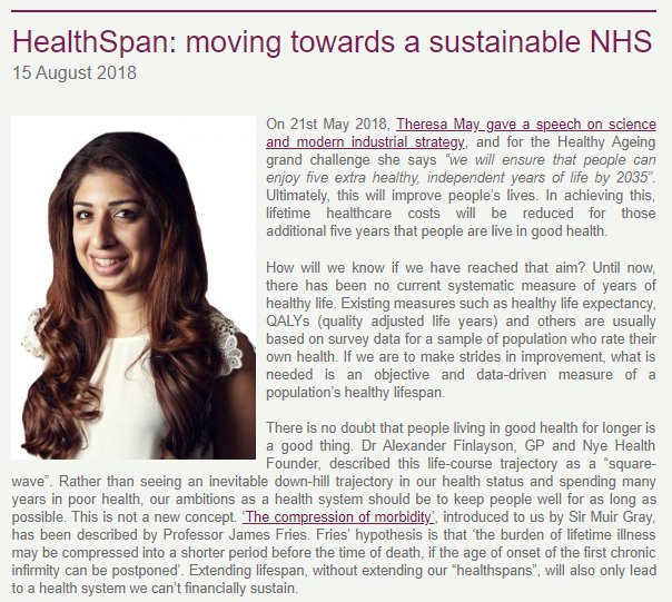 restate_thinks's tweet photo. NEW BLOG: 'HealthSpan: moving towards a #sustainable #NHS' from @NasrinZT @OBH_UK  @humanhealthspan on why encouraging longer and healthier lives is good, and how population segmentation can help identify groups most at risk of bad health: https://t.co/j1AErmFDuU https://t.co/GU7sHy8IbN