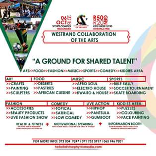 manake_jezla's tweet image. Experience the Westrand Collaboration of Arts Festival🔥
 #06October #WestonariaSportsComplex #CollaboOfTheArtsFestival #WestFest SAVE THE DATE✔️
#JEZLA 👏confirmed👏done👏
@LaMuska_HH 
@Thami_WaDj 
@LebakaDimakatso 
RT.......RT........RT........RT👏