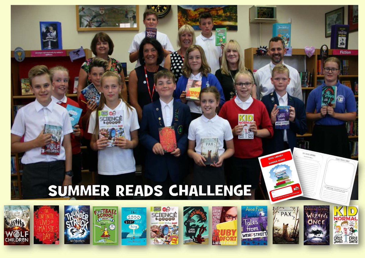QEGS_Library's tweet photo. We hope our new Year 7 students are enjoying reading their free book this summer. Don't forget to bring your completed bookmark and booklet to your first Library lesson in September to claim your rewards.  #ADVTSA #Woodroffebenton #BookBuzz https://t.co/yxWKSZSB3S