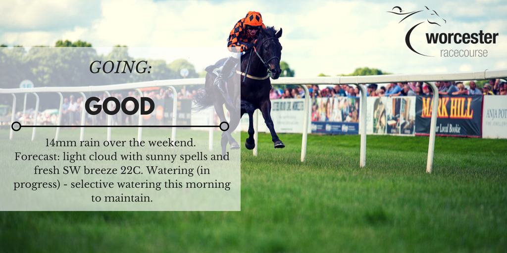 WorcesterRaces's tweet photo. Here's the going &amp; weather ahead of racing today! Gates open 3.20pm, 1st race 5.20pm, last race 8.20pm. Live music from @conspiritualist from 3.30pm. Tickets on the gate £10 Centre Course, £21 County Enclosure. Get your tips from sponsors @myracingtips: https://t.co/H006BQJfvU https://t.co/KhHhhxmndC