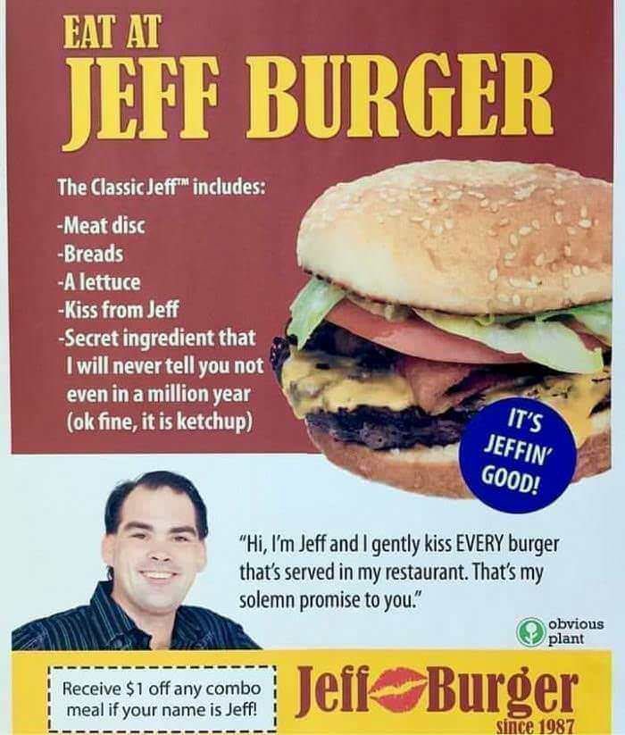 kila_bite's tweet photo. @Sips_ Introducing the Jeff Burger, for your burger joint. https://t.co/uOKEcsFQvD