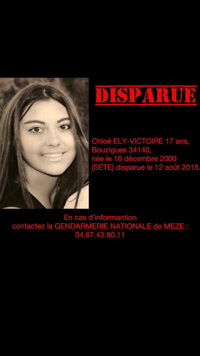 myMetropolitain's tweet photo. #Bouzigues #Disparition #Mineure #Enlèvement : Chloé âgée de 17 ans aurait été enlevée dimanche à Bouzigues par un trentenaire qu'elle connaît. La #gendarmerie a lancé une diffusion nationale pour disparition inquiétante.

https://t.co/z0qn7gIf9K https://t.co/LIUOWnrR7B