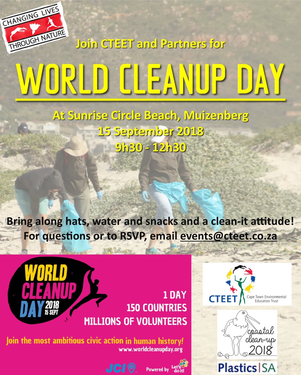 Nature Connect (@natureconnectsa) on Twitter photo One month to go to #WorldCleanupDay! If you are looking for a Cape Town cleanup to take part in, come and join us! #TogetherForACleanPlanet
<a href="/LetsDoIt_SA/">Let's Do It South Africa</a> <a href="/WorldCleanupDay/">World Cleanup Day</a> <a href="/PlasticsSA/">Plastics|SA</a> <a href="/CityofCT/">City of Cape Town</a> #CTEET One month to go to #WorldCleanupDay! If you are looking for a Cape Town cleanup to take part in, come and join us! #TogetherForACleanPlanet
<a href="/LetsDoIt_SA/">Let's Do It South Africa</a> <a href="/WorldCleanupDay/">World Cleanup Day</a> <a href="/PlasticsSA/">Plastics|SA</a> <a href="/CityofCT/">City of Cape Town</a> #CTEET
