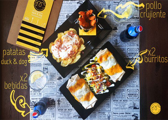 Chequeoferta's tweet photo. DISFRUTA DEL MENÚ MÁS VALORADO DE DUCK&DOG
😋🌯🍗🍟🍻👇
Patatas Duck&Dog + Ración de Pollo crujiente + 2 Burritos a elegir + 2 Bebidas (Jarrita de cerveza o refresco). Y POR SOLO 12,95€. Todavía no haces cheque-cheque? Consigue tu #chequeoferta aquí: https://t.co/tILkB7degr https://t.co/PhJcLnNT9u