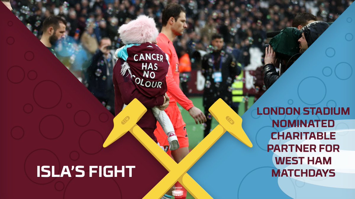 London Stadium are proud to announce that Isla's Fight will be our nominated charitable partner for all West Ham matchdays this season. 

Keep an eye out for collections and more on Stadium Island starting from Saturday's fixture against AFC Bournemouth.

We are all #TeamIsla