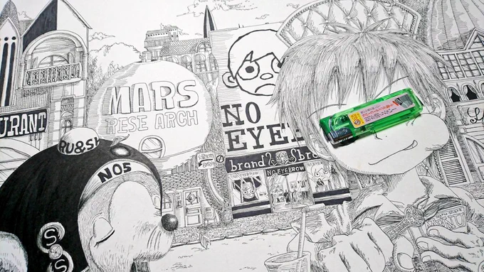 NOEYEBROWの名前は15歳の時に描いた絵からとってます  この頃はペン画で結構大きい絵 