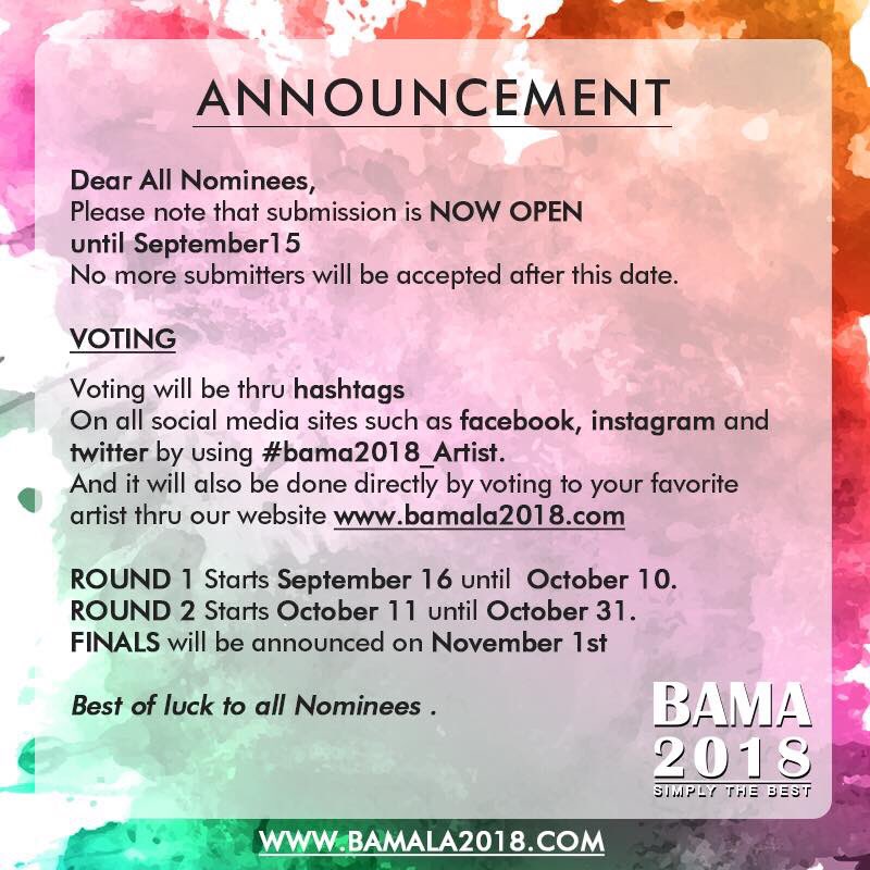 📣 Announcement to all nominees.

#BAMA #BAMALA #BAMALA2018 #BAMA2018 #Music #Musician #Awards #usa #dolbytheatre #LosAngeles #BigAppleMusicAwards #BigAppleMusicAwards2018 #voting #submissions #Artists #artist #MusicVideo #newsong #songs #hit #favoritesong #bestsong #periscope