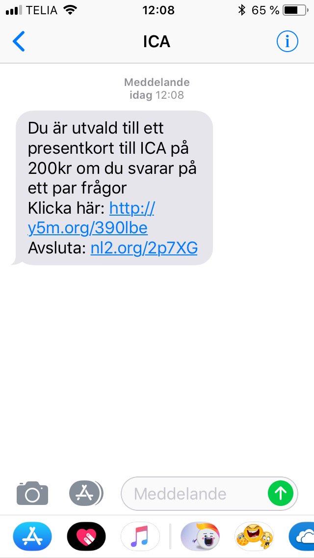 MikaelJH's tweet photo. Det sprids bluffsms från “ICA” igen. Klicka inte länken!
#cybersäkerhet #ICA https://t.co/K0Z4Nz9LFT