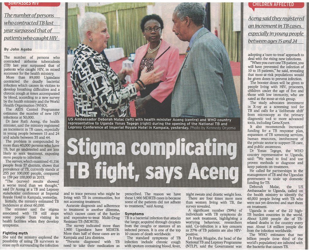 aidscommission's tweet photo. A survey done by @MinofHealthUG and @WHO reports that the number of persons who contracted tuberculosis last year surpassed that of patients who contracted HIV, and the affected age group is young people between ages 15 and 24. https://t.co/gmn8f9Ktjb