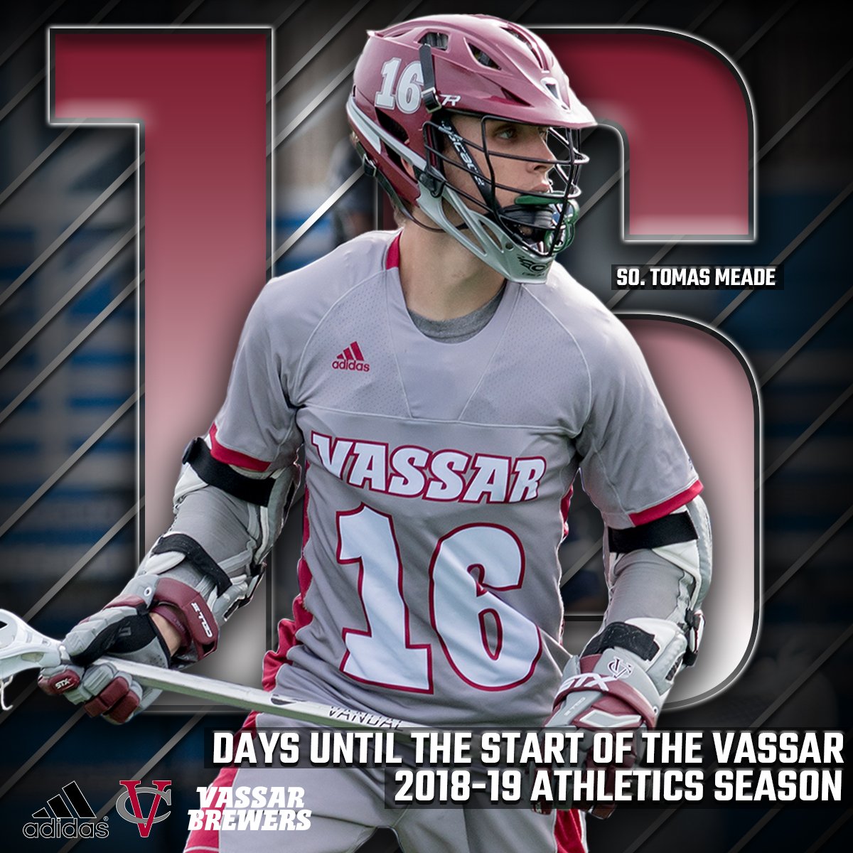 VassarAthletics's tweet photo. COUNTDOWN | Sophomore Tomás Meade from Corvallis, Oregon was a nightmare for defenders in his first season, and he's back to tell you there's only 16 days until @VassarMLax and all 27 teams are back in action for VC! #OnABrewLevel https://t.co/y1IYygDZjG