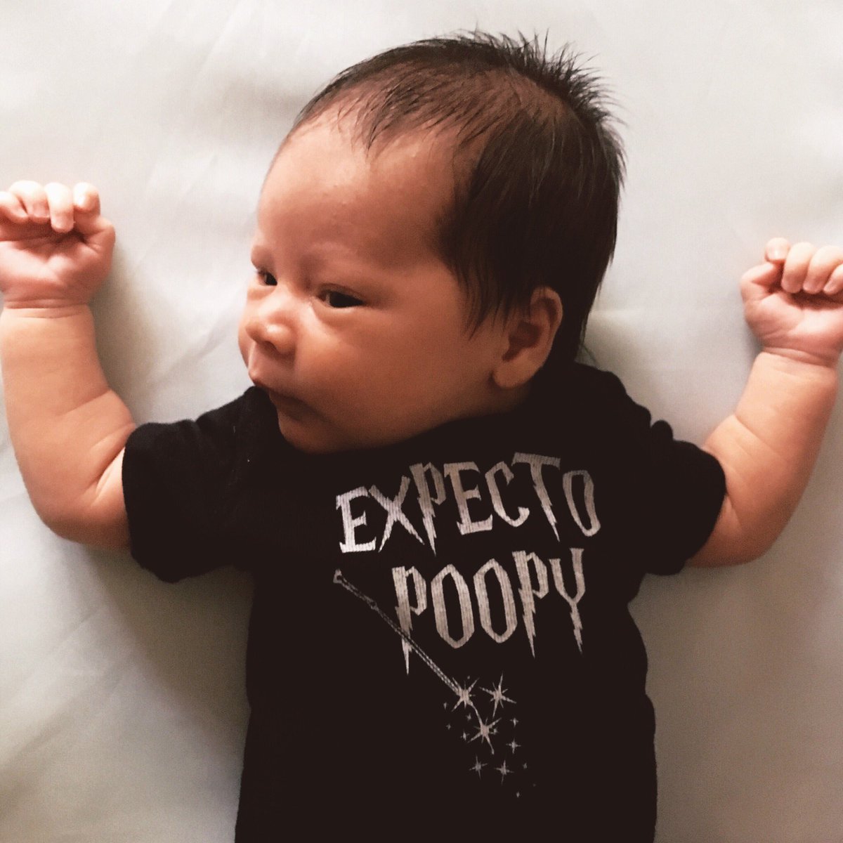 atoxicdream's tweet photo. This little guy is too young for @ExpectoConUSA so his mommy and daddy bought him a couple onesies to make up for it (while they plan to take turns attending behind his back!). #MarcusRonin is 2 weeks old! https://t.co/gUkG87rfOz