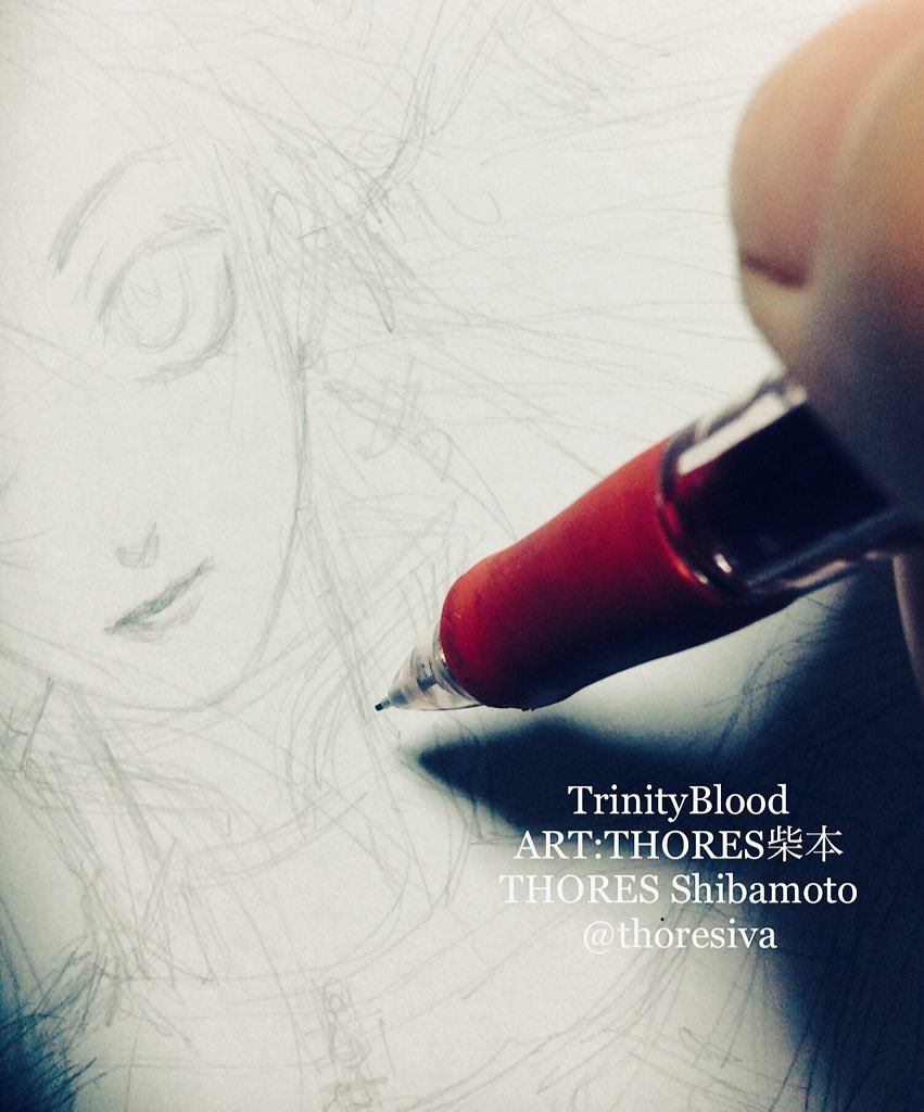 Thores柴本 装画家 人物 装飾衣装設計家 制作作業 Thores柴本画 トリニティ ブラッド 色紙 エステル ペン入れ中 色々急ぎで作業していかないとと思いつつ 尼僧服版 Thores柴本 Thoresshibamoto トリニティブラッド トリブラ エステル