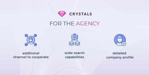 What is CRYSTALS for model agencies? 
🔹additional channel to cooperate — base of models right on your smartphone
🔹search capabilities — convenient search with many options
🔹detailed company profile — account with full company’s information.

Try out: crystals.zone/main_client.php