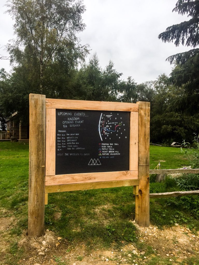 Our new handcrafted information board is finally ready .
Showing the map of Kingdom’s site and our upcoming event : the Kingdom opening launch! 
Now nobody can get lost for sure ☺️
#kingdom #kent #cycling