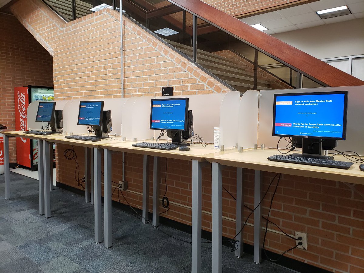 What’s this? Fully loaded desktop computers outside the library Lower Level! All you need is your @ClaytonState login and you’ll be ready to send to SmartPrint, email your professor, or watch kitty videos. We don’t judge. 🤷🏻‍♀️ #csulib #LibraryUpdate