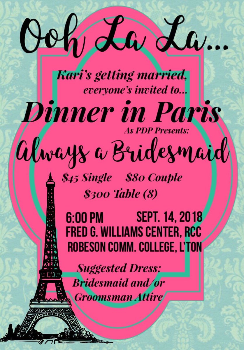 RCC_Foundation's tweet photo. Always A Bridesmaid! Dinner and Show, Sept. 14, 2018 at Robeson Community College.....#catchthebouquet #alwaysabridesmaid https://t.co/IgEmTsI6yH