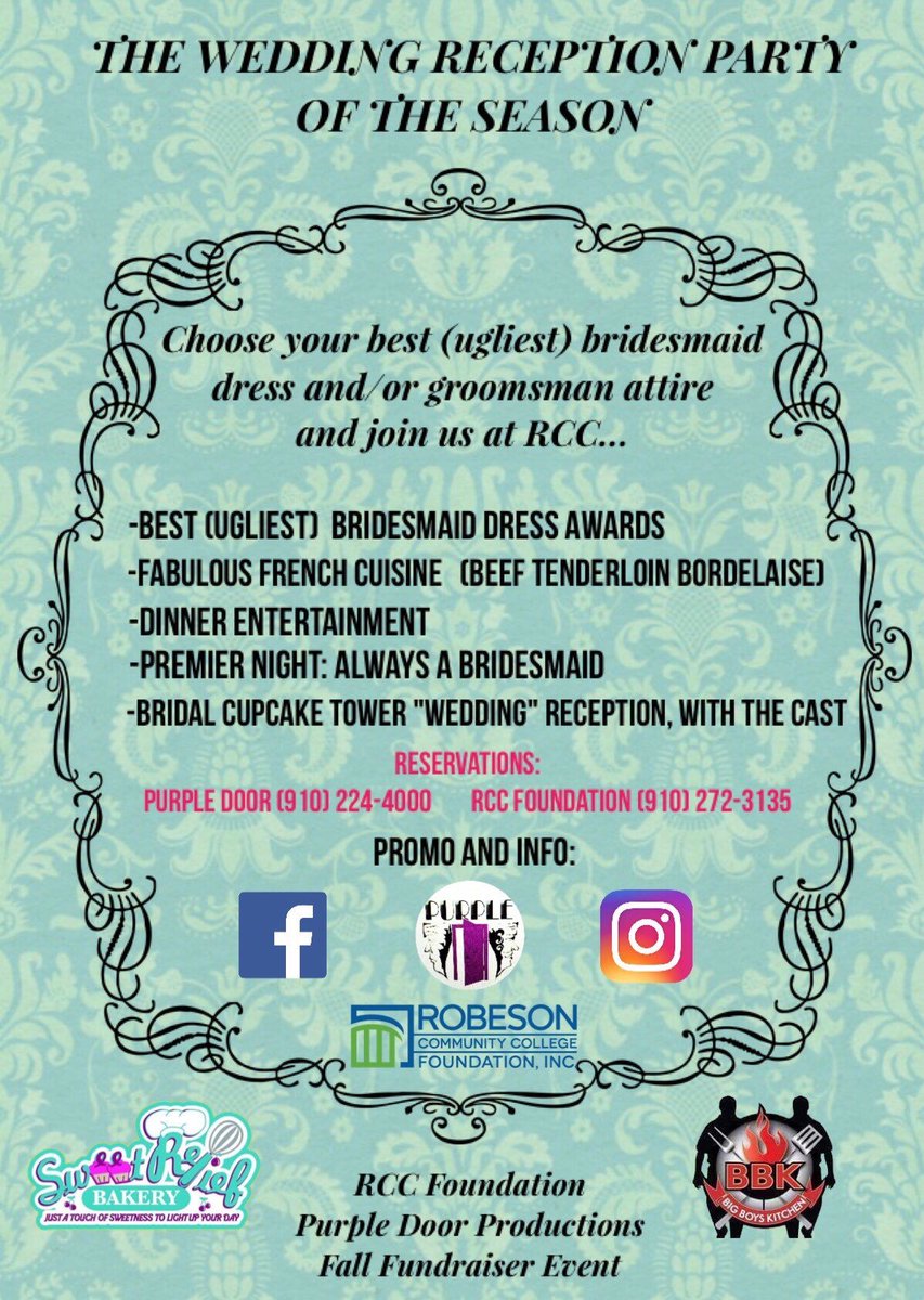 RCC_Foundation's tweet photo. Always A Bridesmaid! Dinner and Show, Sept. 14, 2018 at Robeson Community College.....#catchthebouquet #alwaysabridesmaid https://t.co/IgEmTsI6yH