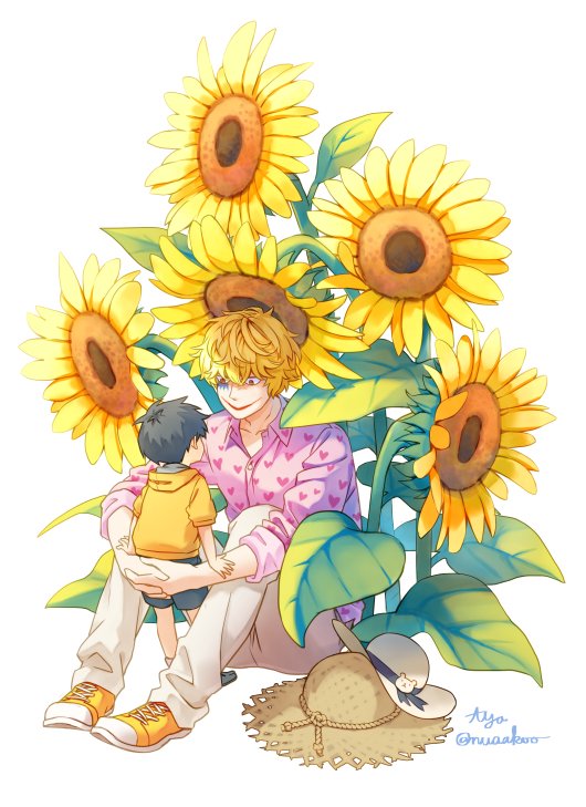 monkey d. luffy sunflower hat multiple boys 2boys flower blonde hair male focus  illustration images