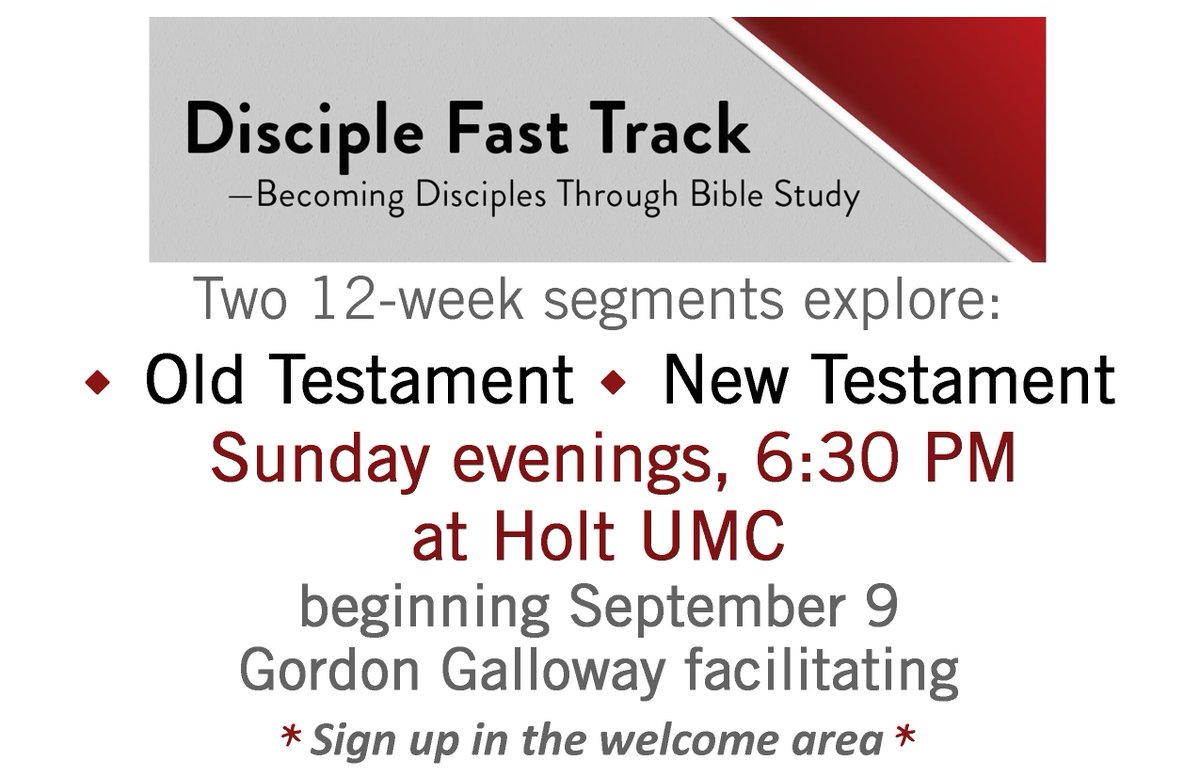 holtumc's tweet photo. With just a few weeks left of summer, its time to think about fall classes. There are many options available, including in-depth bible studies #Covenant and #Disciple, plus the all-church study #Unafraid https://t.co/NtN2tnsyW3