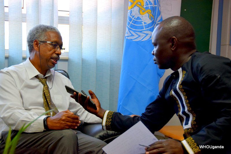 WHOUganda's tweet photo. #WHOUganda Representative @tegegny has conducted an interview with @XHNews correspondent in #Uganda and clarified that there is no confirmed #Ebola case in Uganda. He points out that surveillance is heightened and the country prepared to respond to any suspected case. #Ebola https://t.co/dOiSGJ3VIj