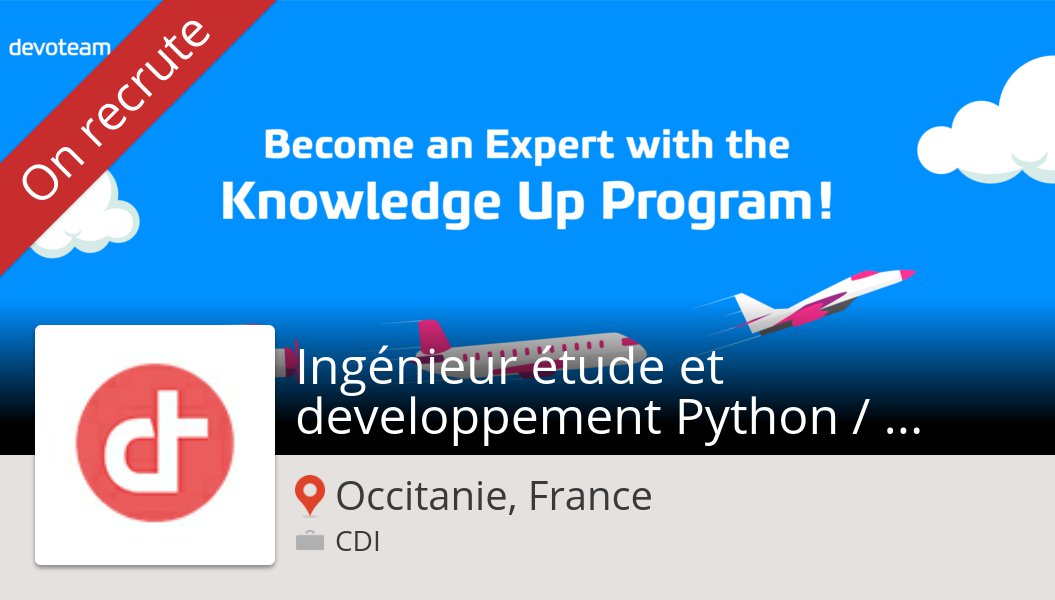 Ma2th_'s tweet photo. Découvrez ce #job: #Ingénieur étude et #developpement Python / Devops H/F chez #DevoteamFrance #OccitanieFrance https://t.co/hJeWIvpu6b https://t.co/07aFPUmefc