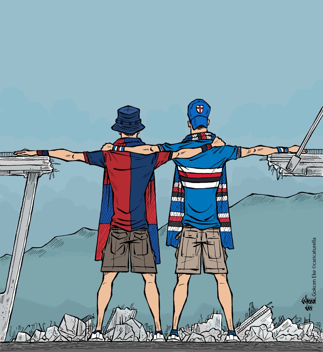 Forza Genova! #Genova #Genovaponte #Genovanelcuore #Genoa #Sampdoria #PonteMorandi #Morandi #Crollo #CrolloPonte #ForzaGenova #PrayForGenova #Autostrade #Italia • caricaturella.com