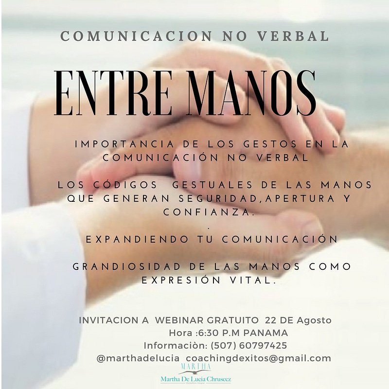 marthadelucia's tweet photo. Hay algo grandioso que todos tenemos "entre manos" y el estar atentos a sus mensajes y gestos expandira la comunicacion.#pnl para todos. #Invitacion #Webinar
https://t.co/GOwRFQzZXK https://t.co/qp7iDGsYSe