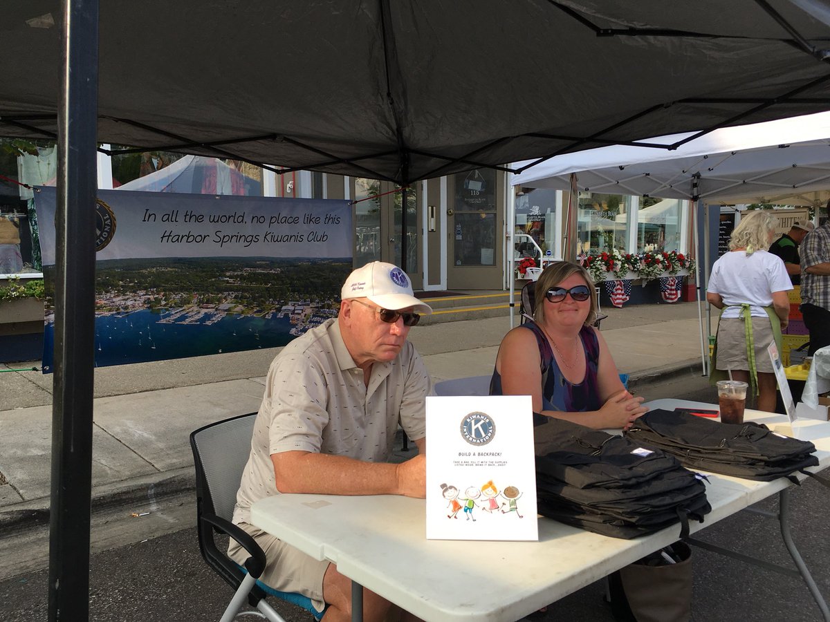 HSmarketmaster's tweet photo. Get tomatoes, do a good deed.  Grab a backpack and supply list, fill it for a middle schooler, return next week!  #harborspringsfarmersmarket #kiwanis https://t.co/8eZuoA2wGw