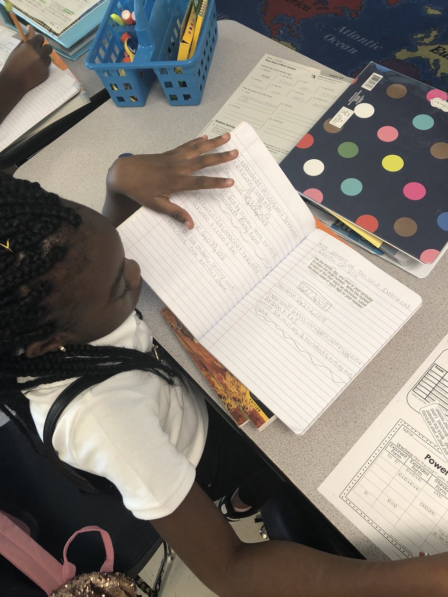 PBGHS_Principal's tweet image. Ms. Mulcahy’s 5th Grade Mathematicians are already working hard on the Powers of 10 🦁@ErinMulcahy6 #interactivenotebooks