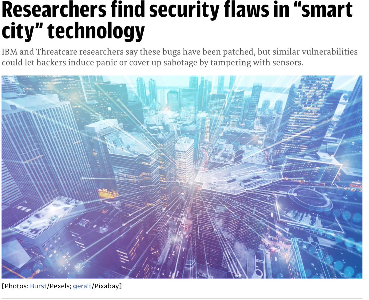 FutureCitiesUSA's tweet photo. Smart Cities devices with security vulnerabilities?  Check out this article https://t.co/kkomE7i5TN, then register for the North Texas Smart Cities Summit https://t.co/E5SFxsteBy, where Cyber is a featured agenda topic. @xforcered @threatcare https://t.co/1hyLTyG37l