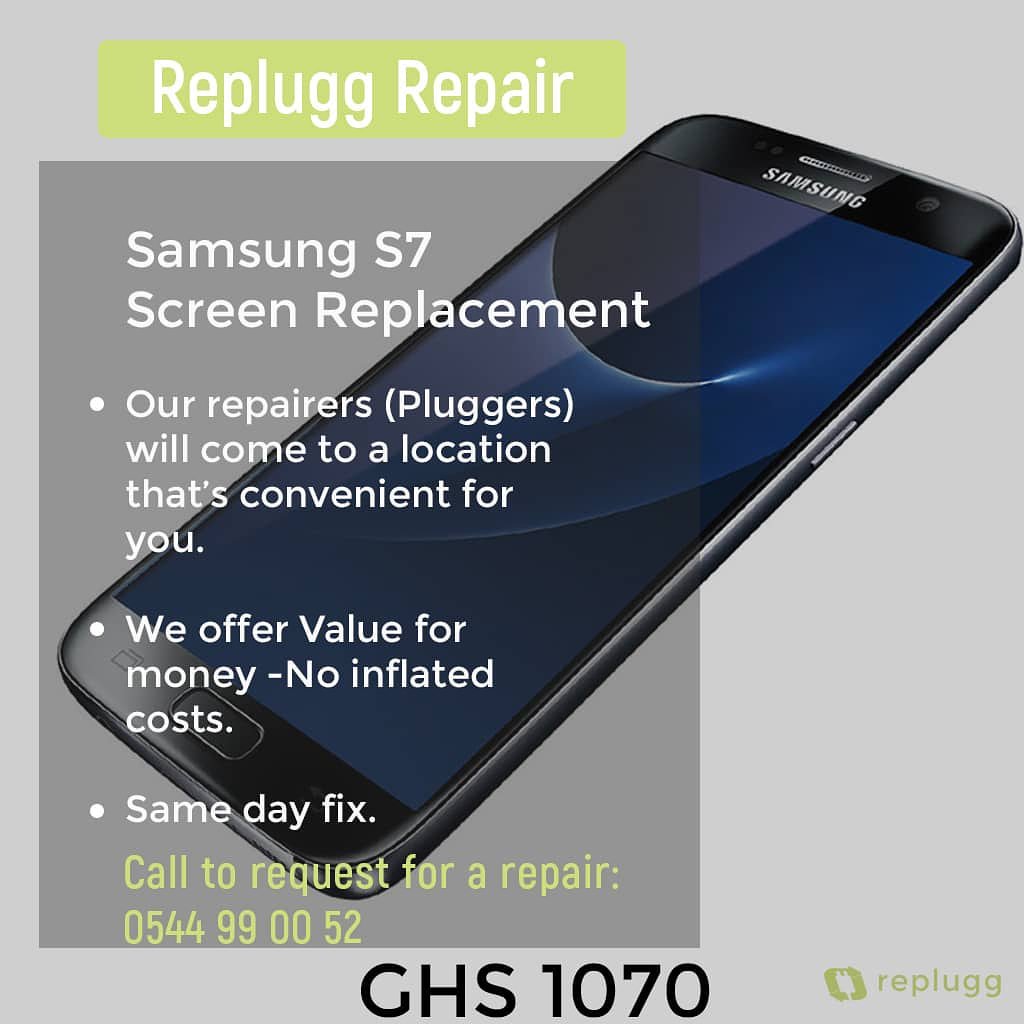 Replace the screen of your Samsung S7 within 24 hours at Replugg Electronics.We will meet you at a location that's convenient for you.We offer convenient repair services at no inflated costs
#SamsungS6 #Samsungrepairs #screenreplacement #samedayfix  #pluggers #Replugg #Reconnect