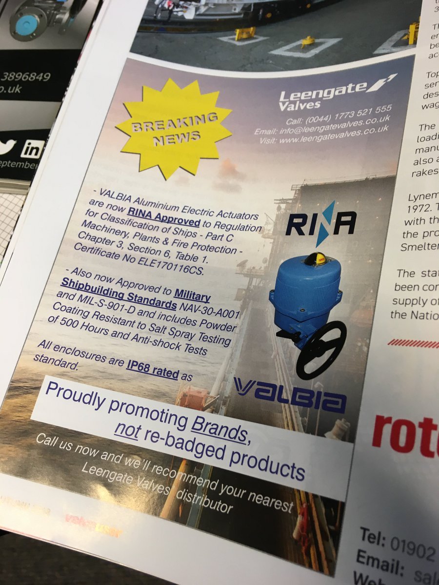 LeengateValves's tweet photo. Have you got a copy of the @theBVAA's @ValveUser mag? Check out content from #leengatevalves on pages 25, 28, 63 AND 83! Leengate #valves are proud to support manufacturers' brands! #ballvalves #gatevalves #butterflyvalves #actuators #marine #offshore #bvaa #valveuser #issue46 https://t.co/P4kNBLkZG7