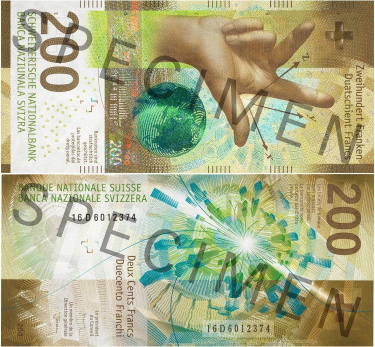 Samples of the new 200 Swiss franc notes