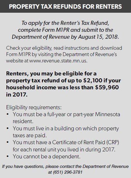 Minnesota certificate of rent paid 2018